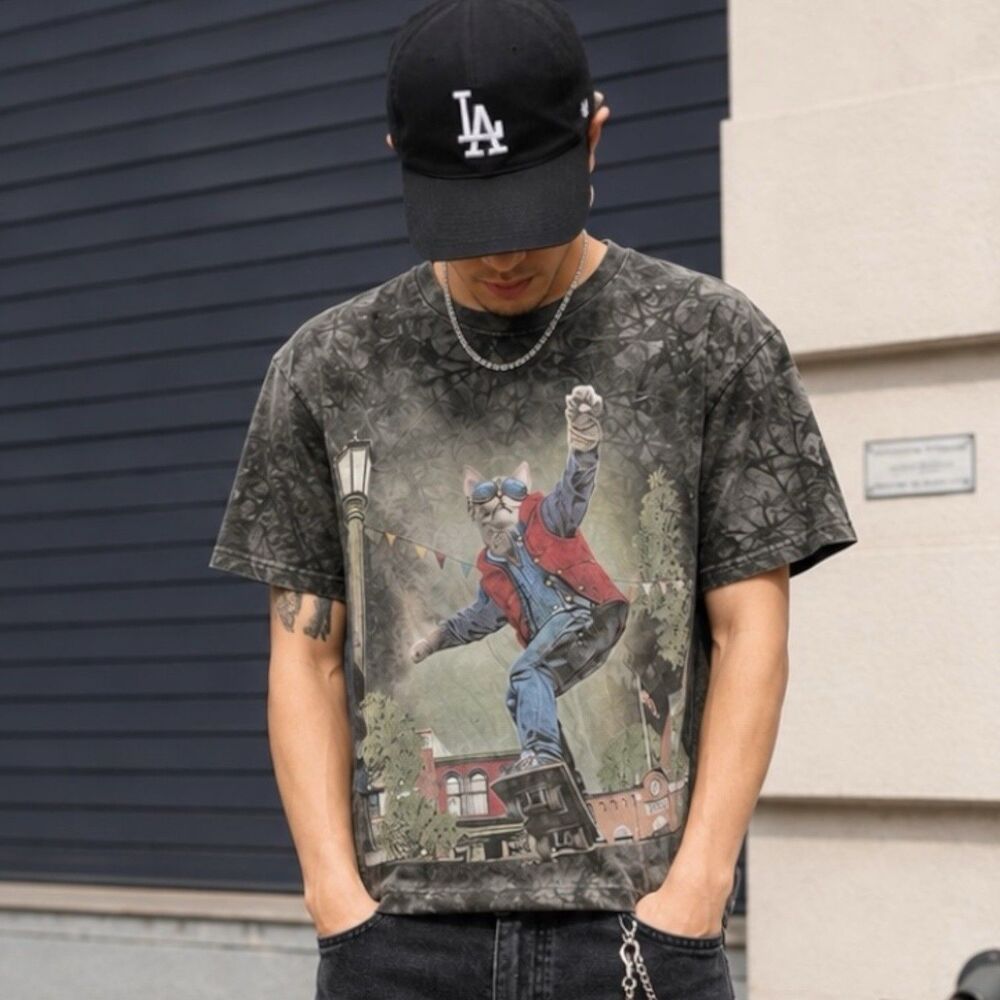 The Mountain T Shirt Mens S Green Gray Tie Dye Cat To The Future Skateboard